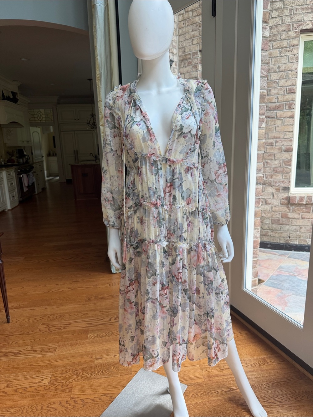 OPT sheer floral maxi with long sleeve and ruffle detail.Perfect condition
